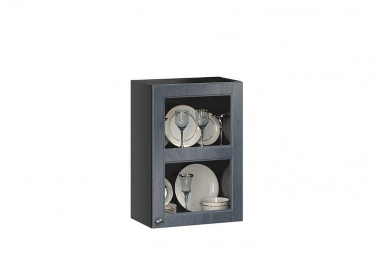 Шкаф кухонный 500 со стеклом Тип 1 Мокка ЛД 274.340.000.154 Черный Дуб фактурный антрацит_0