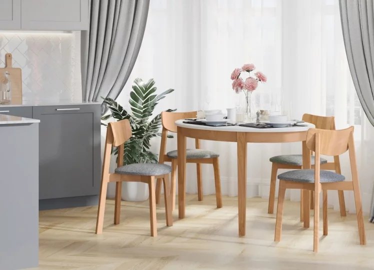 Стул с мягким сиденьем Вега Rosy Grey жаккард Эмаль белая_5