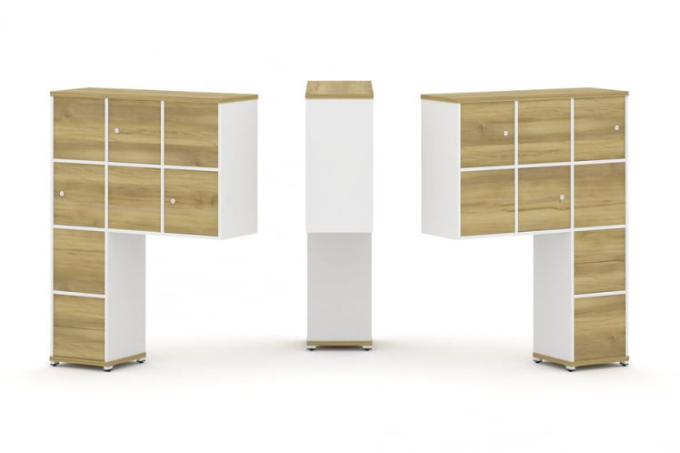 Надставка на стол высокая двухсторонняя + задняя стенка (8 шт.) + блок с 2-мя ящиками (2 шт.) + распашной фасад (6 шт.) CONCEPT CN.DNV-004 Дуб Винченцо Белый бриллиант Белый металл_0