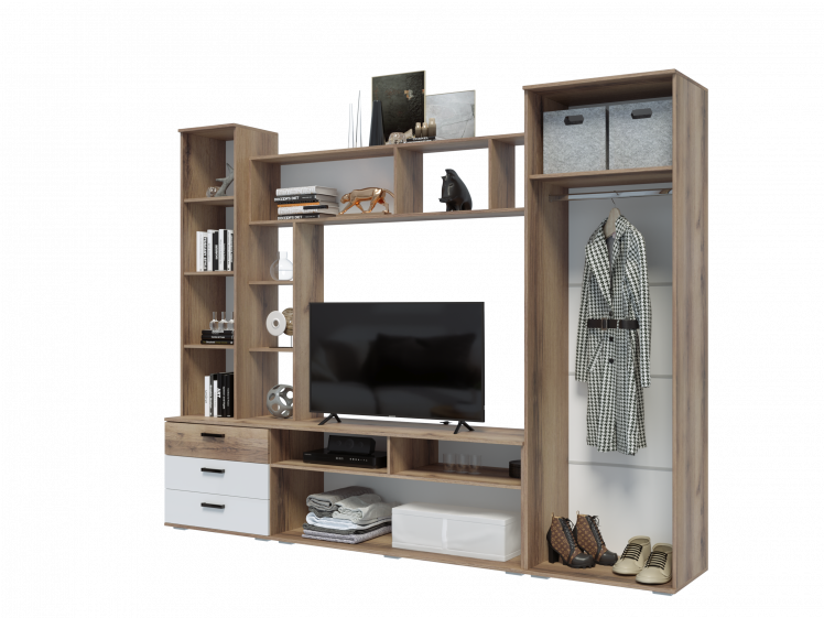 Гостиная Крокус Дуб делано/Черный глянец_0