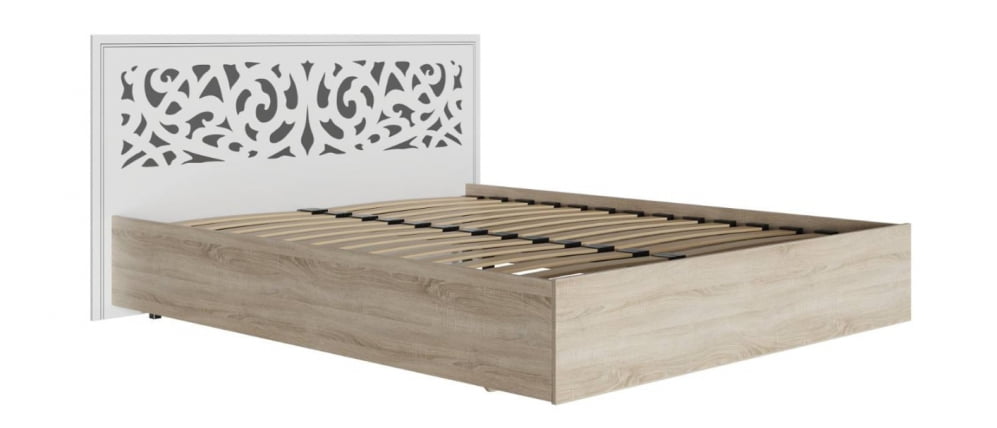 Кровать 1,6 м без ортопеда Мадлен 08 Дуб сонома светлый Ясень белый Серебро_0