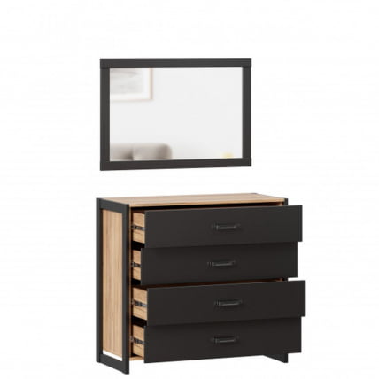 Комод с 4 ящиками с зеркалом Техно 05 Дуб Золотой Черный_1