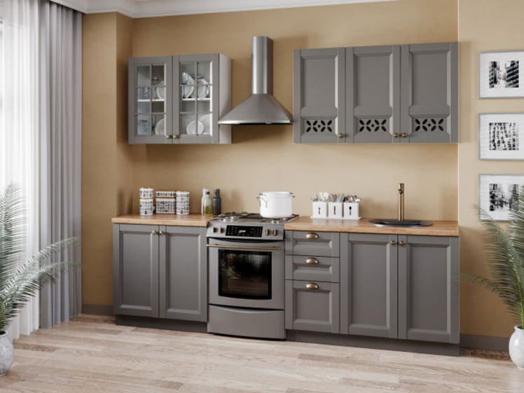 Шкаф кухонный 400 со стеклом Амели-3 ЛД 299.320.000.024 Белый Оникс серый_2