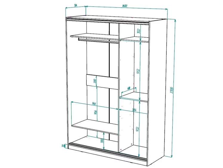Шкаф-купе 2-х дверный Виктория 1600х584х2300, Белый 16ДЗЗЗДЗЗЗ-Б 310-294_2