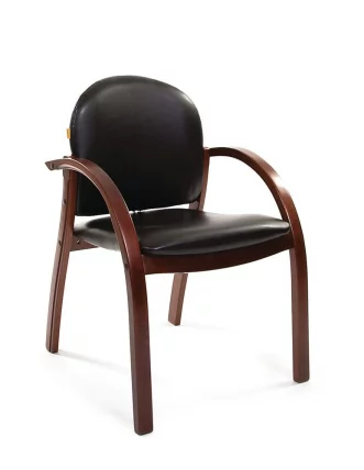 Кресло для посетителя CHAIRMAN 659 PU черный матовый/темный орех_0