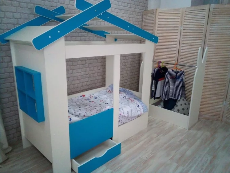 Ящик и ступенька для кровати Теремок Белый-Лазурь_4