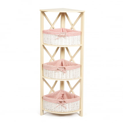 Угловая этажерка Secret de Maison ANGULAIRE 3 ( mod. PE-04 ) paulownia, мдф, 34x34x123см, butter white (слоновая кость), ткань - красная клетка_0