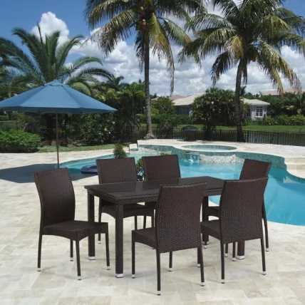 Обеденный комплект плетеной мебели из искусственного ротанга T256A/YC380A-W53 Brown 6Pcs + подушки на стульях_0