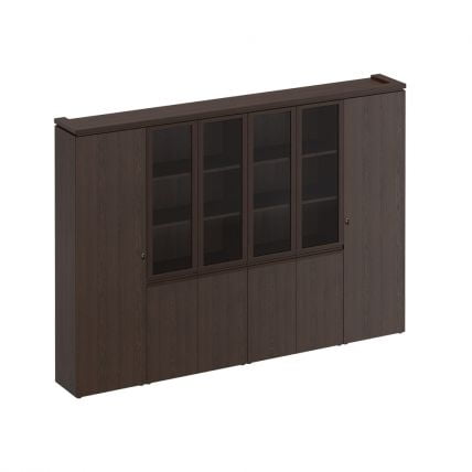 Шкаф комбинированный (для документов узкий + со стеклом 2 шт. + для одежды узкий) MARK МК 390 Дуб валенсия_0