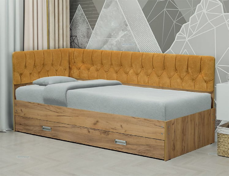 Кровать с продольной мягкой спинкой (левая) Софа №16 (800х2000) Дуб Крафт серый Велюр 007_0