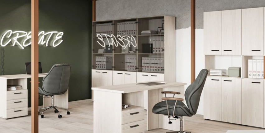 Комплект офисной мебели LEMO №7 Сосна Скандинавия Карамель нюд_3