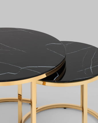Журнальный столик Селена 60 и 45 см стекло Черный мрамор сталь золото_2