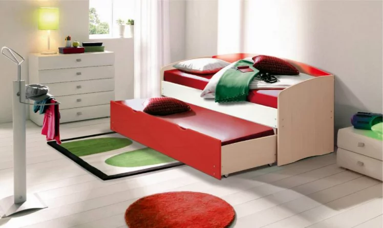 Кровать детская выдвижная Дуб молочный/Светло-зеленый/Ваниль глянец_0