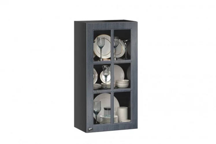 Шкаф кухонный 600 высокий со стеклом Мокка ЛД 274.450.000.176 Черный Дуб фактурный антрацит_0