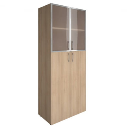 Шкаф книжный со стеклом в раме Лакобел без топа ЙАЛТА ЛТ-СТ 1.7Р вхите Снежная Платина / Lacobel YALTA LT-ST 1.7R white_0