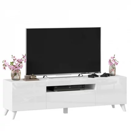 Тумба под ТВ Бруклин 1600 с опорами Белый глянец_2