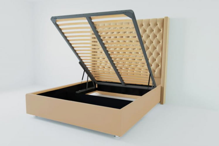 Мягкая интерьерная кровать "Версаль Люкс" с подъемным механизмом Материал фасада: Искусственная кожа; Спальное место: 1400х2000 мм; Цвет фасада: Бежевый; Цвет корпуса: Бежевый _0