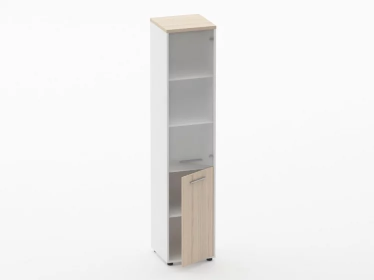 Шкаф 4 узкий верх стеклянная дверь, низ закрытый Deka 10.19.17Пр Туя/Белый_1