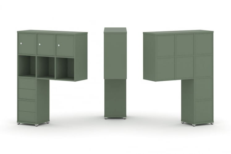 Надставка на стол высокая односторонняя + задняя стенка (8 шт.) + блок с 2-мя ящиками (2 шт.) + распашной фасад (3 шт.) CONCEPT CN.ONV-006 Кобо Белый металл_0