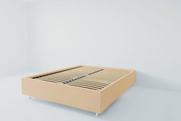 Мягкая интерьерная кровать "Подиум" с ортопедическими латами (металл) Материал фасада: Экокожа; Спальное место: 2000х2000 мм; Цвет фасада: Бежевый; Цвет корпуса: Бежевый _0