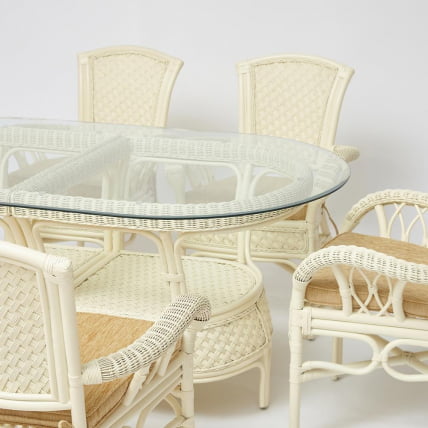 Комплект обеденный ANDREA GRAND (стол со стеклом+6 кресел+ подушки) TCH White (белый), Ткань рубчик, цвет кремовый_13
