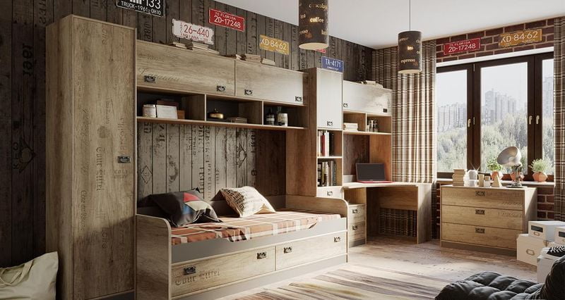 Набор детской мебели Пилигрим 02 Дуб каньон светлый/Серый_0