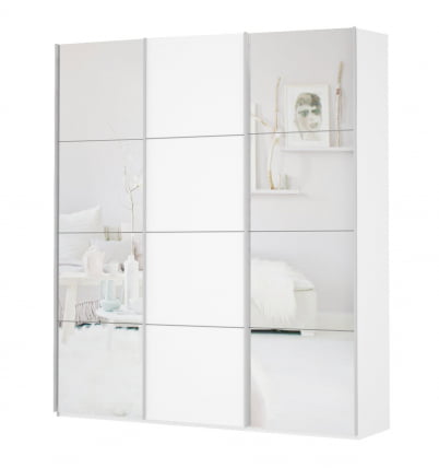 Шкаф-купе трехдверный Прайм 2100 Зеркало/ДСП/Зеркало Белый снег_0