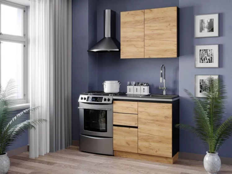 Кухня 1500 Шервуд №2 Черный Дуб золотой_0