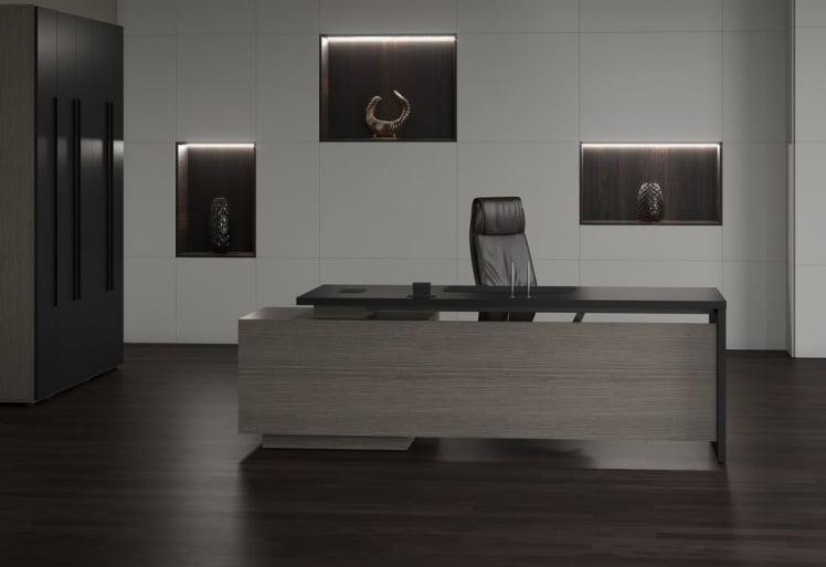 Кабинет руководителя VELION №2 Яшма черный Дуб Сильвер_0