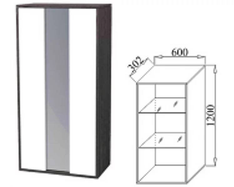 Шкаф навесной со стеклом Куб К04 Белый софт Черный ясень_1