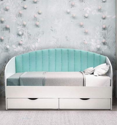 Кровать с продольной мягкой спинкой Софа №12 (800х1600) Дуб Крафт золотой Велюр 002_1