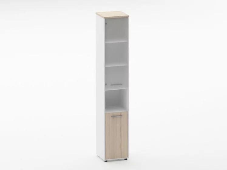 Шкаф 5 узкий верх стеклянная дверь, низ закрытый, с нишей Deka 10.23.18Л Туя/Белый_0