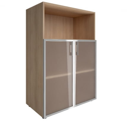 Шкаф книжный средний со стеклом в раме Lacobel без топа YALTA LT-ST 2.2R black Снежная Платина_0