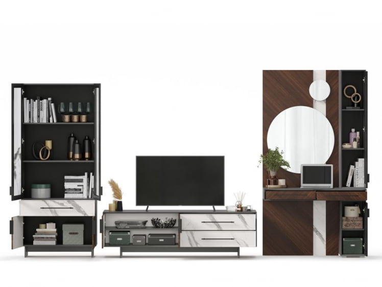 Набор мебели для гостиной Вилена №6 Серый/Орех/Монте белый_4