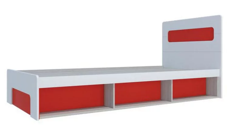 Кровать 0,9 с подъемным механизмом Палермо Юниор 01 Белый глянец Ясень шимо светлый Красный_0