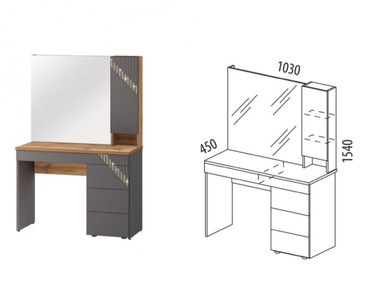 Туалетный столик (лев/прав) Монако 902.06 Дуб Вотан Оникс Графит_1