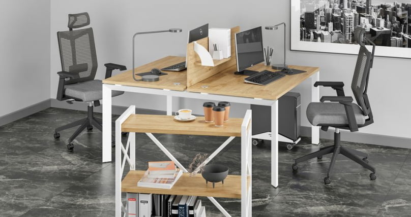 Стол рабочий LOFT VR.L-SRZ-4.7 Металл белый Тиквуд светлый_1