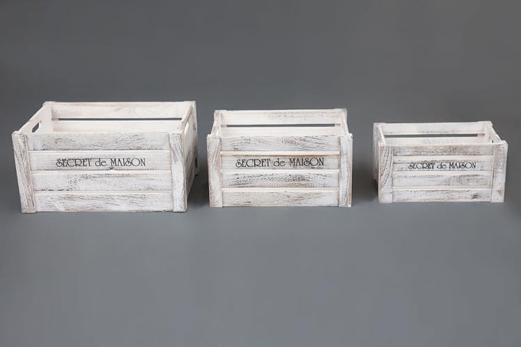 Набор ящиков Secret De Maison CIBOIRE ( mod. HX16-832 S/3 ) paulownia, мдф, 38x28x20см / 33x23x18см / 28x18x15см, Античный белый_0
