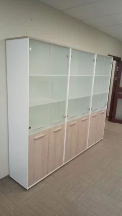 Шкаф 4 широкий верх стеклянные двери, низ закрытый Deka 10.19.171 Дуб Сантана светлый/Белый_4