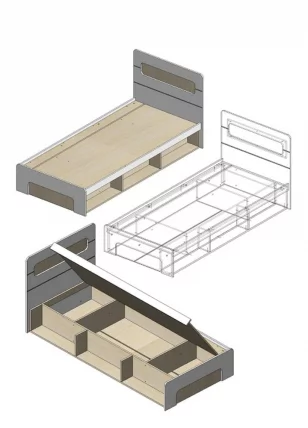 Кровать 0,9 с подъемным механизмом Палермо Юниор 01 Белый глянец Ясень шимо светлый Зеленый_3