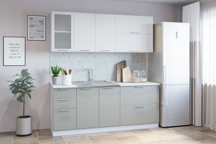 Гарнитур кухонный СОФТ В 1 (накладная мойка) рельеф белый/латте_0