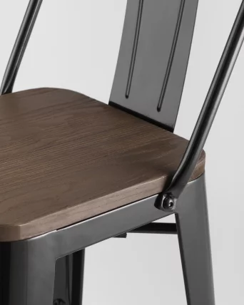 Стул полубарный Tolix Wood со спинкой Черный_7