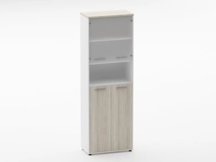 Шкаф 5 широкий  верх стеклянная дверь, низ закрытый, с нишей Deka 10.23.201 Дуб Сантана светлый/Белый_0