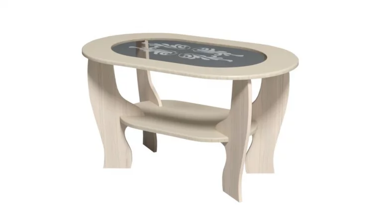 Журнальный стол №2 с овальным стеклом Дуб беленый_0