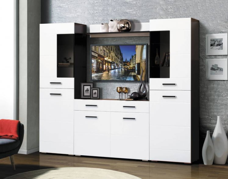 Набор мебели для гостиной Грация 1.8 с комодом с 2-мя ящиками и 2-мя дверями  МДФ матовый Венге/Белый_0