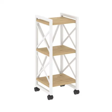 Стеллаж на колесных опорах - 3 полки LOFT  VR.L-MST.K-3.4 Металл белый Тиквуд светлый_0