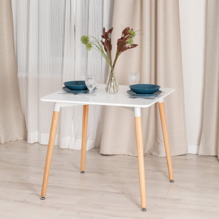 Стол JOHN (mod. T1003) МДФ/дерево, 80 х 80 х 75 см , White (Белый) / Natural (натуральный)_4