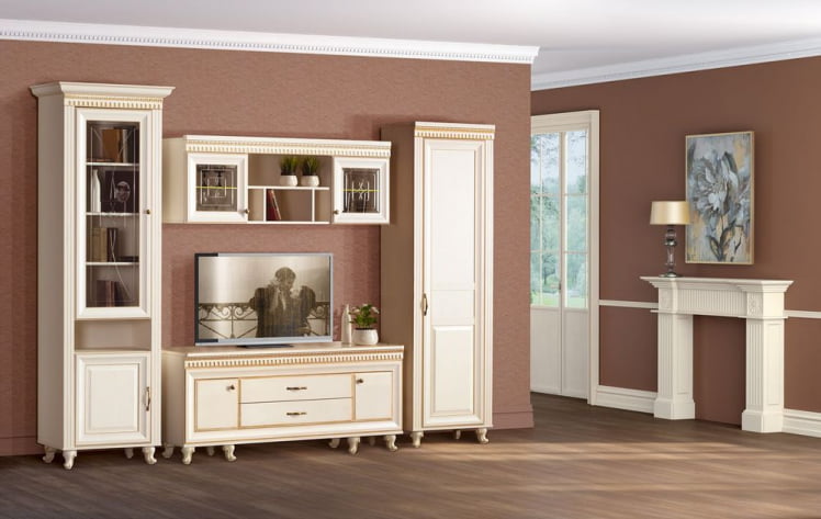 Комплект мебели для гостиной Марлен №8 Кремовый белый Патина_0