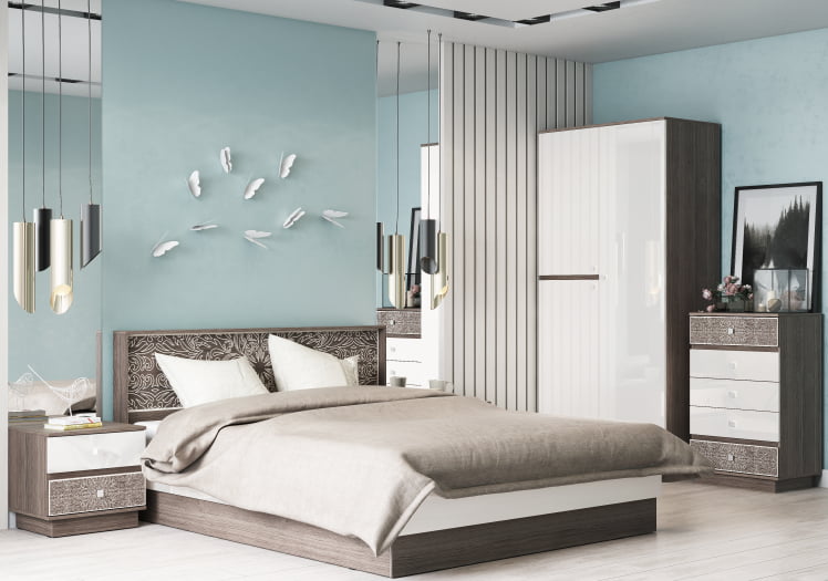 Эстетика Спальня Вид 1 Ясень Анкор Темный/Крем глянец_0