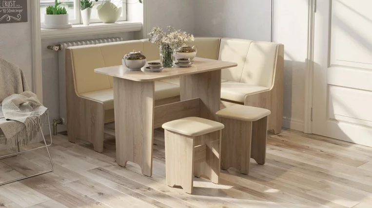 Кухонный уголок Техас Исп.1 Дуб Сонома/Экокожа бежевая_2